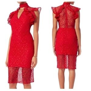 Alexis Red ruffle lace choker Halley knee length cocktail Dress size Small